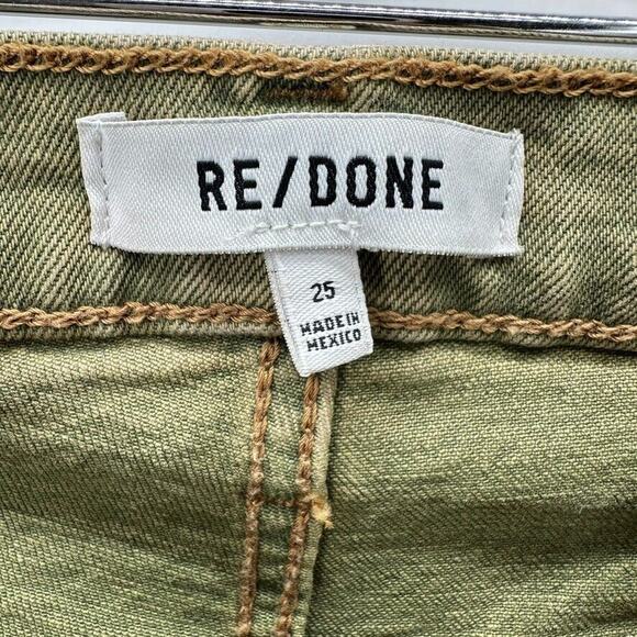 Re/Done 70s High Rise Stove Pipe Jeans Size 25 Green Ankle Straight Raw Hem Prep - Picture 11 of 12